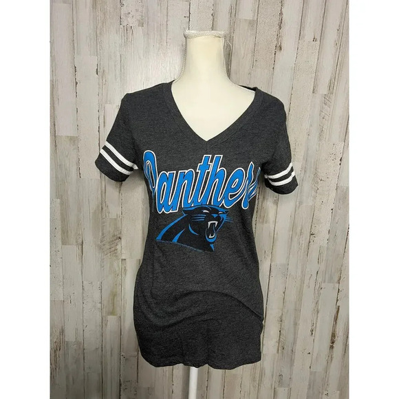 Carolina Panthers Women's V-Neck T-Shirt Gray Size Small NFL‎ Apparel - Picture 1 of 5